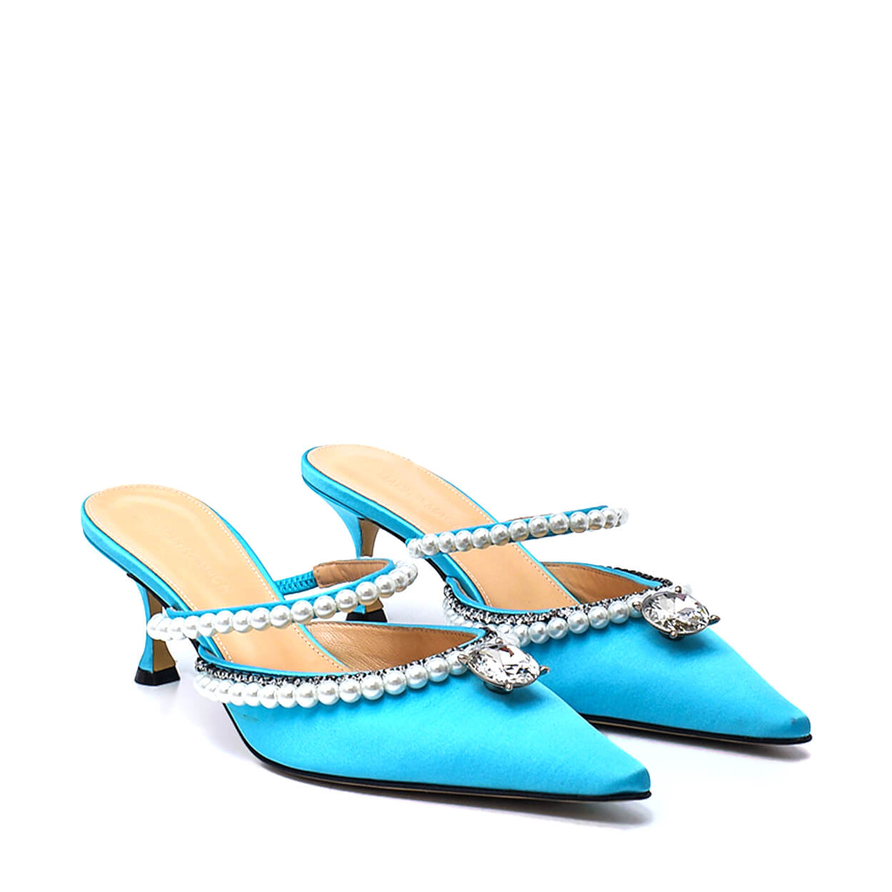 Mach & Mach - Turquoise Satin & Diamond of Elizabeth Pearl Mules